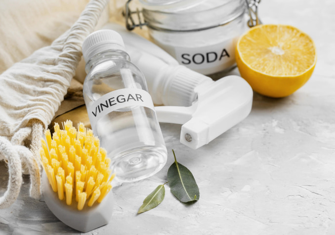 Vinegar, Lemon, Scrub and Spray Cleaning Material/Tools