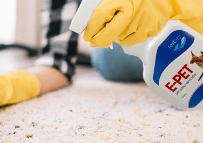 Person Treating Urine on Carpet