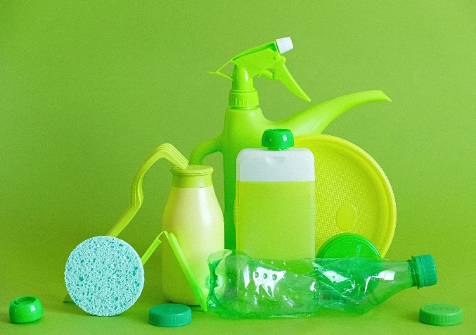 Cleaning Products in green labels