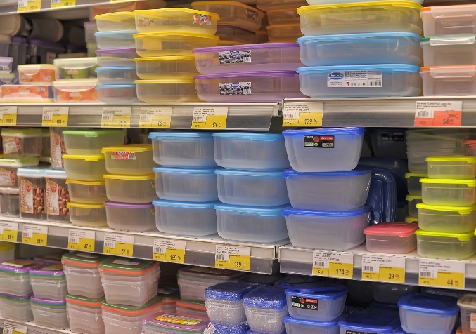 Storage Containers in a row in a store