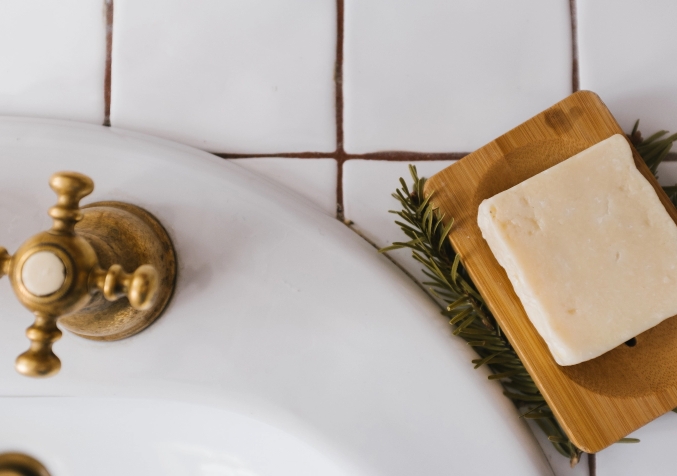 Hard Soap Placed near the Tiles